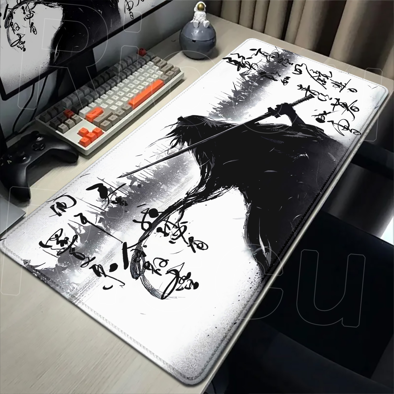 Pc Gaming Drawing - Samurai Warrior black and white drawing
